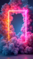 Fototapeta premium A vibrant abstract concept with colorful smoke and a neon frame