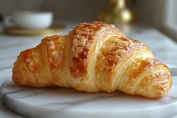 Croissant on white marble table