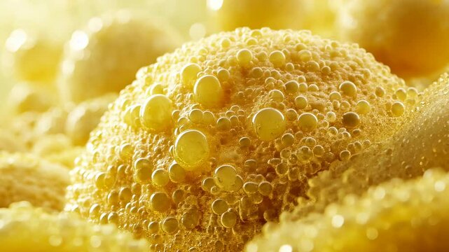 A close-up shot of yellow bubbles, creating an abstract texture