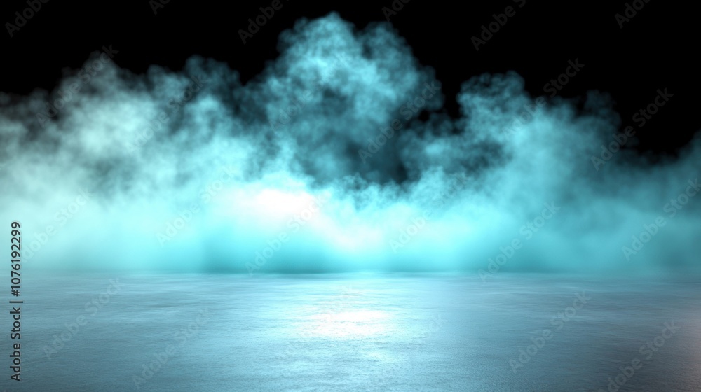 Poster a dense layer of mysterious smoke fog swirls gently over a dark background, enhancing the mood with 