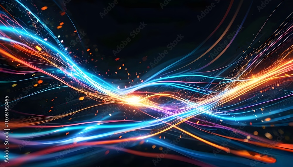 Poster glowing futuristic wave design with colorful energy and fractal patterns