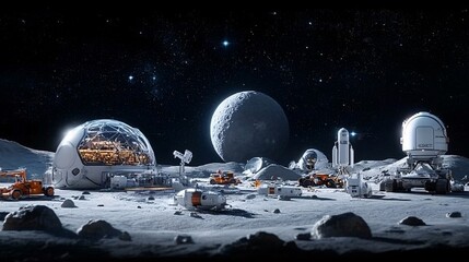 Futuristic Colony on Distant Moon Surface