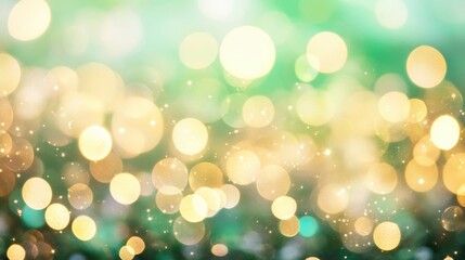 Obraz premium The enchanting atmosphere glows with magical green and gold sparkling lights, illuminating the surroundings in a mesmerizing manner