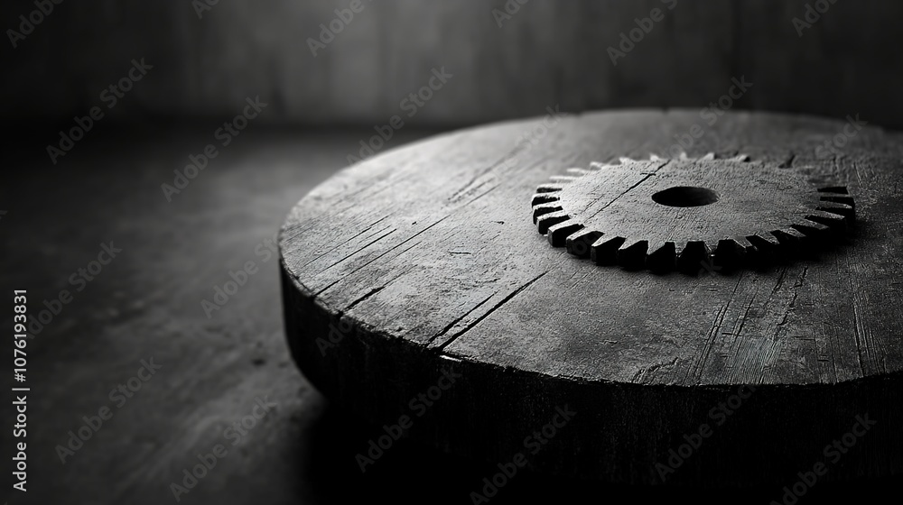 Poster industrial gear on a dark background representing mechanical engineering concepts, craftsmanship, an