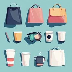 image with shirts, cups, bags, ect. to be used for business advertisment. Minimalistic style.generative ai
