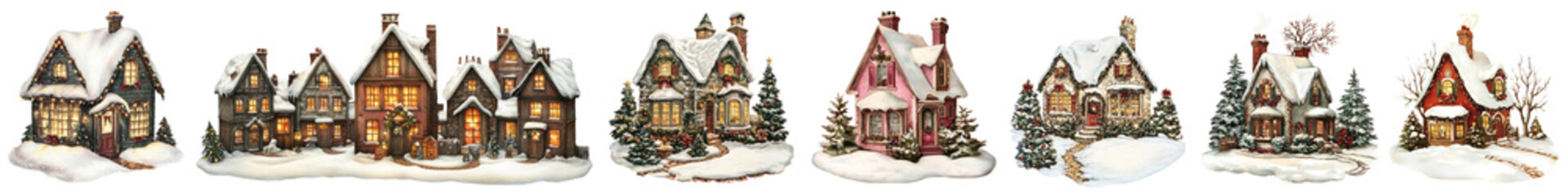 Obraz premium Vintage Christmas house illustration png cut out element set