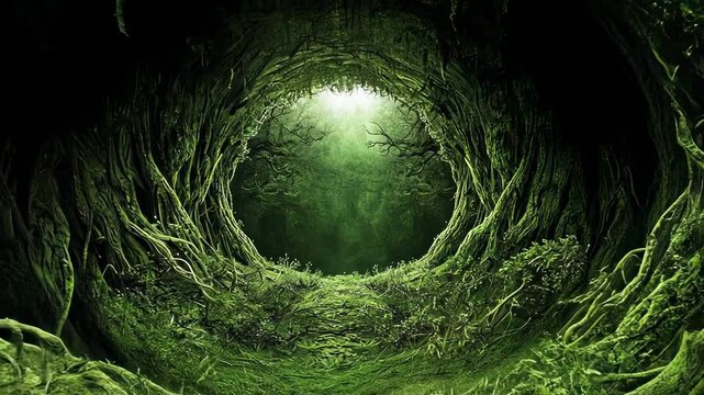 Enchanted Forest Tree Tunnel, trees, branches, roots, green, nature