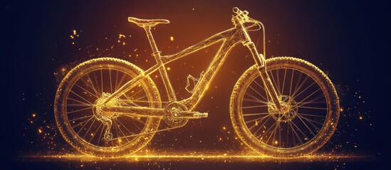Fototapeta premium A mountain bike made of glowing particles against a dark background.