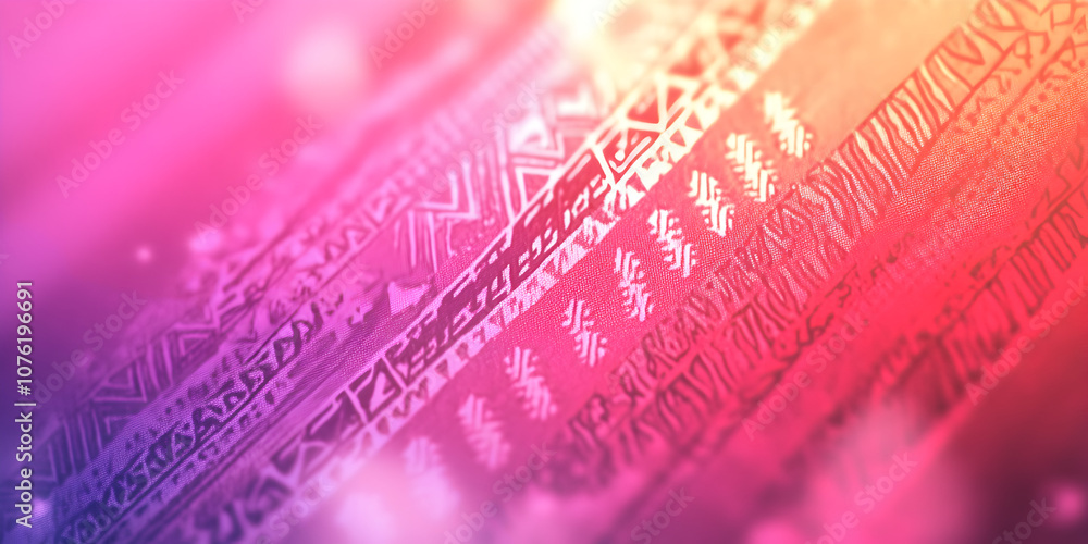 Poster vibrant textile patterns: abstract close-up of colorful fabric with intricate geometric and floral d