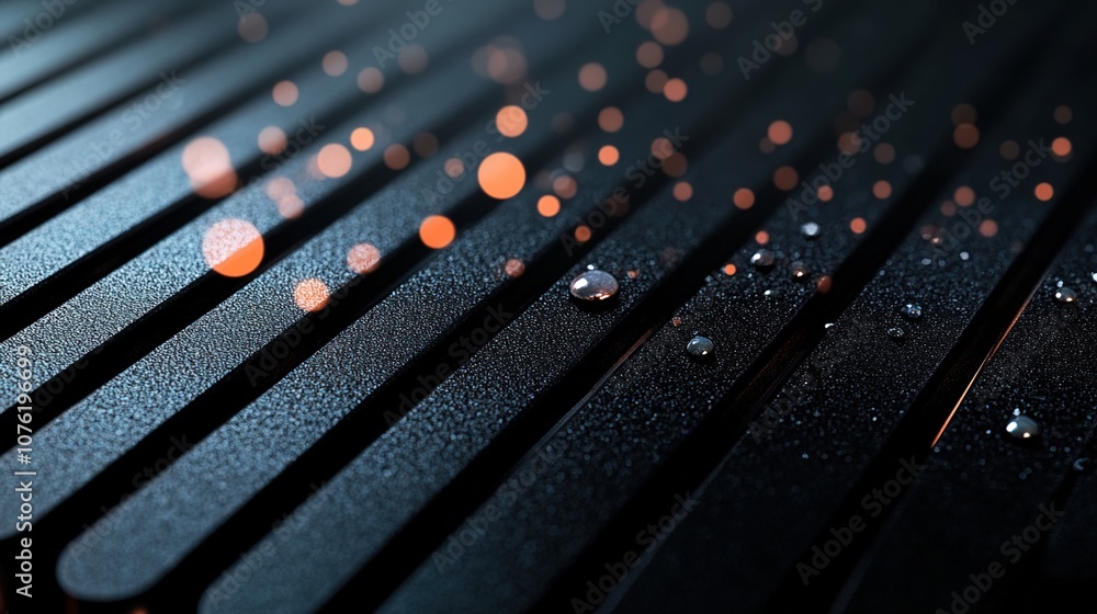 Poster abstract close-up of textured surface with water droplets and soft glowing light reflections creatin