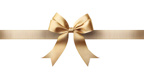 A gold ribbon and bow Christmas, birthday and valentines day gift and present decoration set isolated against a transparent background