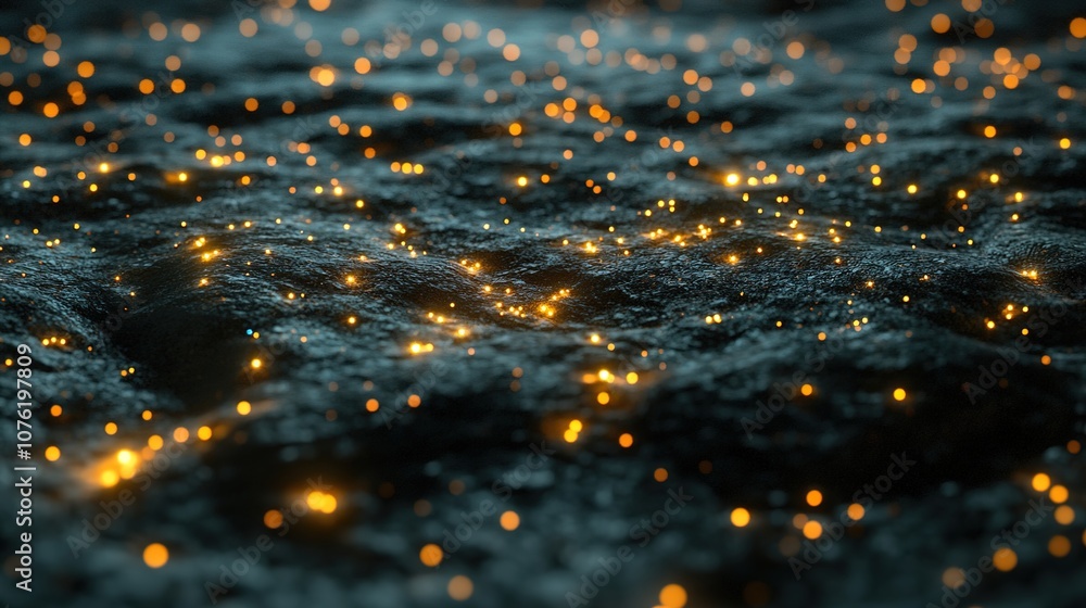 Aufkleber ethereal scene of glowing lights on a dark textured surface reflecting a magical ambiance with soft 