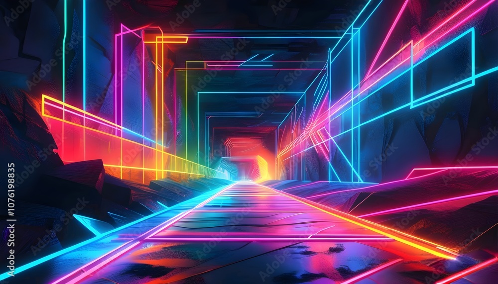 Poster abstract colorful lines glow with energy, creating a dynamic motion design