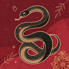 Obraz premium Golden Snake: 3D Render on Ornate Background