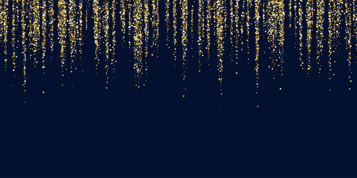 Bright vector illustration Magic rain of sparkling glittery particles lines on a dark background.