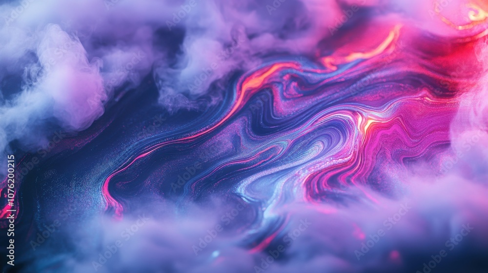 Poster abstract colorful waves with soft clouds creating a dreamy and ethereal atmosphere.