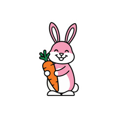 Cute Pink Bunny Holding Carrot Illustration