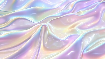 Fototapeta premium A mesmerizing iridescent fabric rippling gently, showcasing soft pastel colors in a tranquil and dreamy aesthetic.