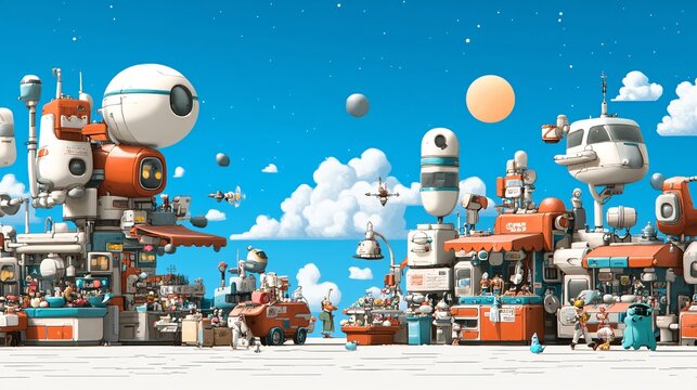 Bustling Alien Marketplace on Distant Planet