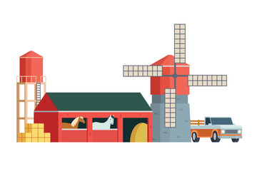 Fototapeta premium Red Barn building on white background vector illustration. Farm and agricultural asset. Farmhouse rural architecture.