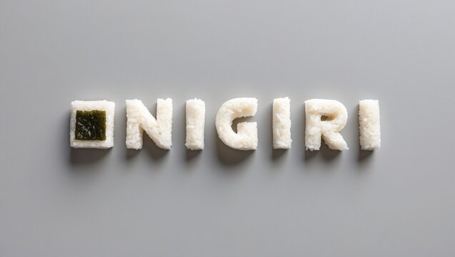 Creative Arrangement of Rice and Seaweed Spelling Out 'Nigiri' Showcasing Japanese Culinary Art and Tradition for Food Enthusiasts and Chefs