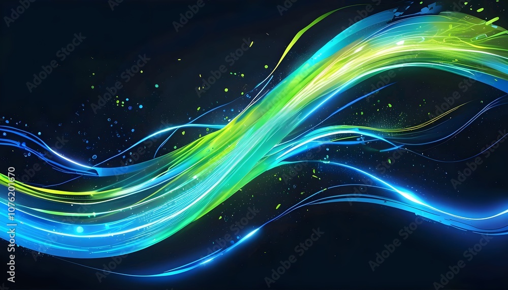 Poster glowing lines swirl in a futuristic, abstract design, creating a dynamic, colorful backdrop
