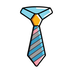 Colorful striped necktie vector illustration, Vector illustration of a necktie with blue, yellow, and pink accents featuring diagonal stripes, symbolizing vibrant and modern fashion.
