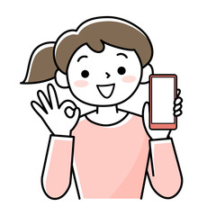 スマホを持ってOKサインをする女性のイラスト