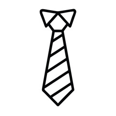 Striped necktie icon line drawing, Black and white vector illustration of a striped necktie icon, symbolizing formal wear, business, or professional attire.
