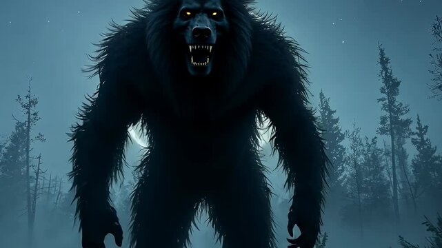 Werewolf Howling at Full Moon in Forest, night, scary, horror, monster, creature