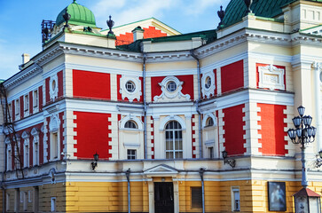 Element of a beautiful building. Irkutsk from various perspectives. Variety of architectural styles 