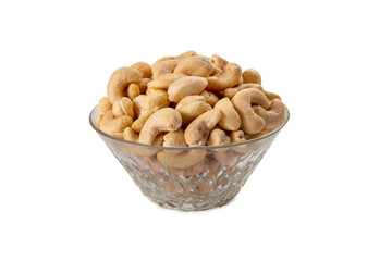 cashew nuts in glass bowl on white background
