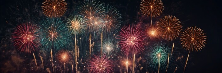 Abstract colored fireworks background with beautiful fireworks lighting up the night sky. Bokeh effect festival Celebrate the Holidays 