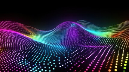 Obraz premium Colorful digital wave pattern in vibrant hues of pink, blue, and green against a dark background.