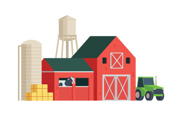 Red Barn building on white background vector illustration. Farm and agricultural asset. Farmhouse rural architecture.