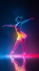 Obraz premium Vibrant Holographic Silhouette of a Female Dancer in Motion with Grace