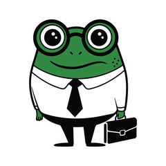 Business Frog Character with Glasses and Briefcase Illustration