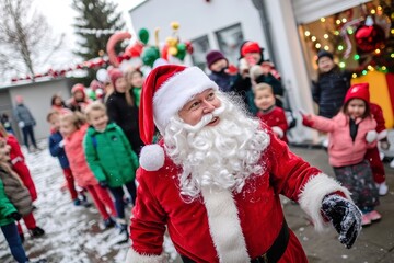 Joyful Celebration with Santa Claus Surrounded by Festive Decorations