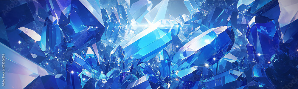 Poster a close-up of blue crystalline structures reflecting light, creating a mesmerizing visual effect and
