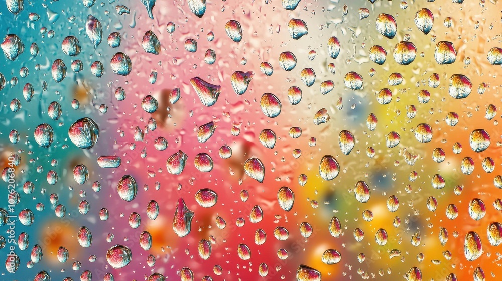 Aufkleber close-up of droplets on a colorful background, creating a vibrant and refreshing atmosphere.