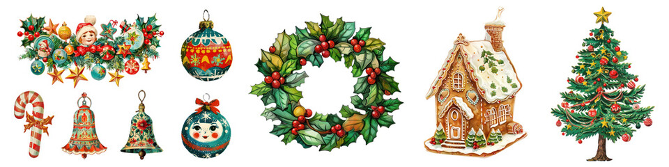 Fototapeta premium Vintage Christmas png cut out element set