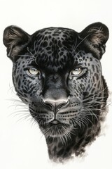 Obraz premium A stunning portrait of a classic black leopard, showcasing its majestic features and captivating gaze in a detailed artistic rendering. Generative AI