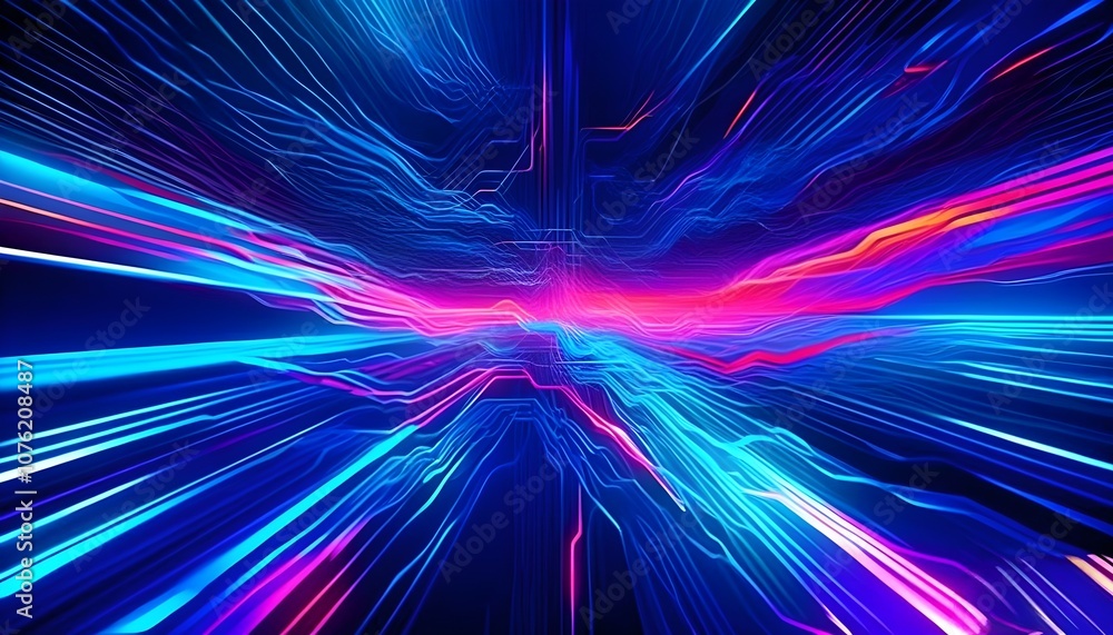 Leinwandbilder a vibrant abstract background with glowing colorful lines and wave patterns against a dark backdrop 