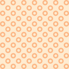 Seamless abstract vector pattern featuring peach fuzz dots, geometric shapes, and trendy polka dot ornaments. The design combines circles and grid elements for a stylish and modern background