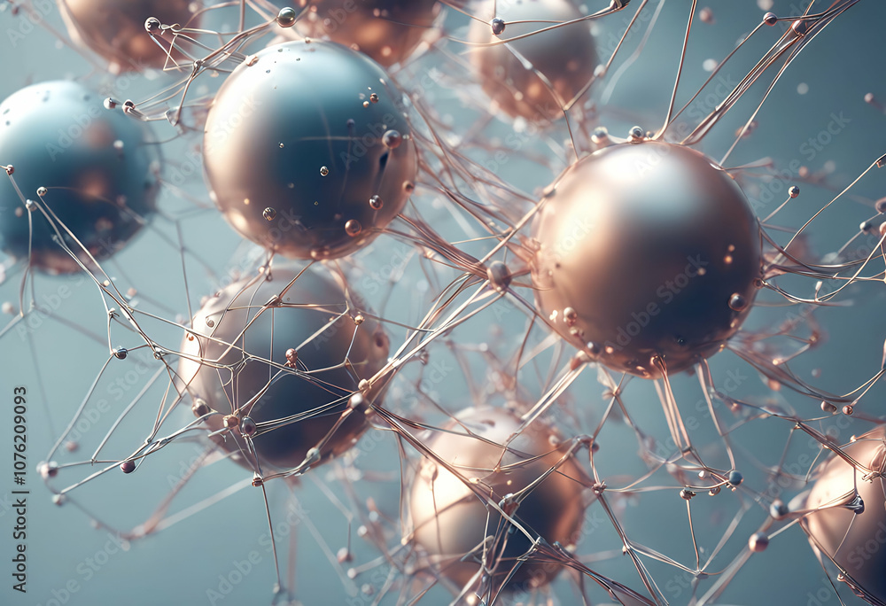 Poster network design cyberspace connection spheres form science abstract lines gold rendering modern futur