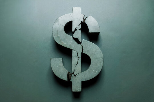 Dollar sign with cracks on green background.