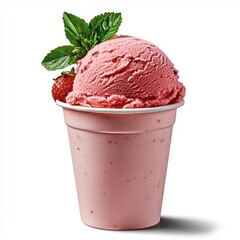 A photostock of sweet strawberry sorbet in a small cup, perfect for dessert or summer themes, isolated on transparent PNG background, High Quality