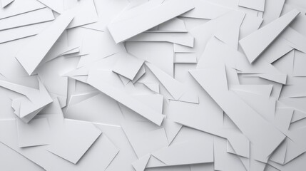 An abstract arrangement of various white paper cutouts, showcasing a minimalist design with sharp edges and angles.