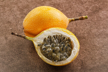 Yellow granadilla with cut half