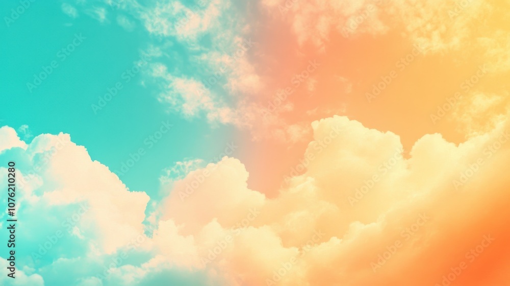 Aufkleber a breathtaking gradient sky with soft clouds illuminated in shades of turquoise and peach, creating 